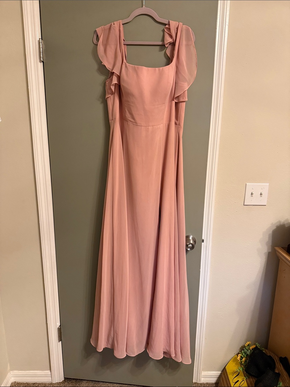 Azazie Dusty Rose Ruffle-Sleeve Maxi Dress